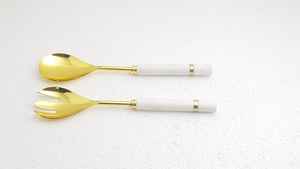 เครื่องมือเสิร์ฟสลัดชุบทอง18/8มีด้ามจับไม้และเรซิน - Product Image 3