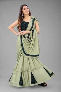 Les femmes portent sari imprimé brodé + chemisier dernière mode indienne dames pas cher bas prix saris fête porter mariage indien vêtement - Product Image 4