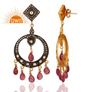 Pendientes de araña de plata de ley chapada en oro estilo victoriano, joyería al por mayor, cristal de turmalina, proveedor de pendientes Polki - Product Image 2