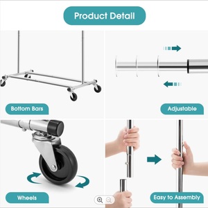 Single Bar Commercial Grade Heavy Duty Cloth Rolling Garment Rack <b>Hanger</b> Holder - Product Image 4