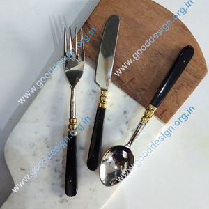 Ensemble de 3 couverts en acier inoxydable 304 au design unique avec poignée noire pour mariage de luxe et fête de Noël à bas prix - Product Image 5