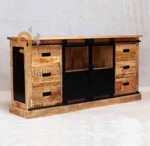 Nórdico moderno Industrial madera de mango macizo 6 cajones puerta corredera aparador vitrina mesa de centro grande para sala de estar - Product Image 5