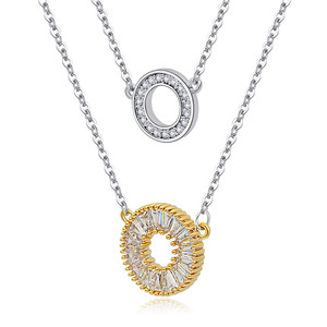 Venta al por mayor de dos tonos círculo gota 925 plata esterlina para mujer piedra CZ colgante collar - Product Image 2