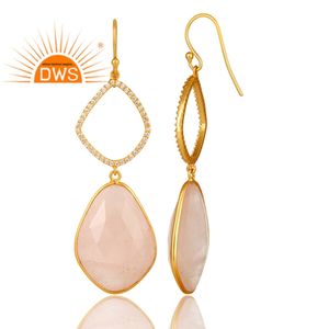 Pendientes de Calcedonia rosa de circón, joyería chapada en oro indio, aretes de diseño de Plata de Ley 925, venta al por mayor - Product Image 3
