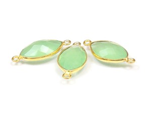 Belle Marquise Forme Prehnite Calcédoine Gemme Double Bail Facettes Lunette Connecteur Sterling Bijoux Résultats Composants - Product Image 2