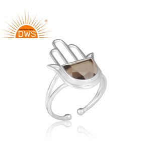 Designer Natural Smoky Gemstone Hand Shape Cocktail <b>Ring</b> Jewelry Manufacturer Fine 925 Sterling <b>Silver</b> Hamas <b>Statement</b> <b>Ring</b> - Product Image 2