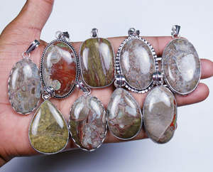 Hermosos Colgantes de Plata con Piedras Preciosas de Jaspe Natural en Forma de Hongo - Product Image 3