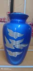 Urne de crémation bleu d'oiseau en ALUMINIUM, fournitures d'enterrement, brasworld inde - Product Image 2