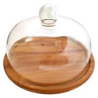 Support à gâteau décoratif en bois écologique 2 pièces avec dôme en verre, lavage à la main uniquement, meilleur vente, nouveau design, exportateur en gros