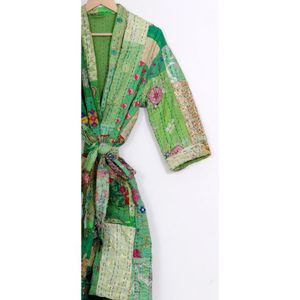 Kantha-Kimono largo acolchado para mujer, abrigo Vintage, moda de Festival, tela de algodón hecha a mano, chaqueta, Kimono - Product Image 5