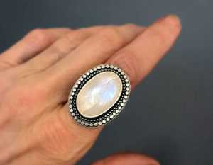 Wholesale 925 Solid Sterling Silver Rainbow <b>Moonstone</b> <b>Ring</b> Natural Gemstone Statement Jewelry with Bezel Setting Classic Style - Product Image 1