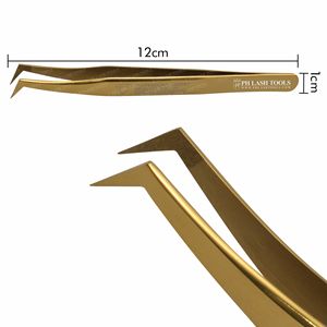 Pinzas de extensión de pestañas profesionales, pinzas doradas de todos los estilos con punta recubierta de diamantes, Etiqueta Privada - Product Image 5