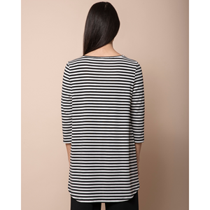 T-shirt SM de qualité italienne supérieure, col rond, devant plissé, manches trois-quarts, bas arrondi - Product Image 2