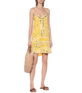 Nuevo Vestido Mini Boho Amarillo con Estampado Floral, Tejido de Algodón Bordado, Tirantes Finos, Cuello en V, Transpirable y Dulce - Product Image 1