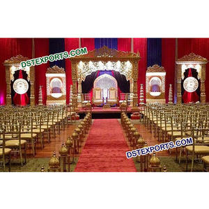 Mandap de Boda Royal Rajwada, Mandap Tallado en Fibra con Forma de Corona Dorada, Mandap Dorado Washington - Product Image 1
