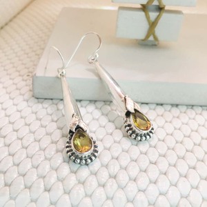 925 Sterling <b>Silver</b> Eternity Yellow Citrine Pear Gemstone Handmade Earrings Trendy Drop Earrings With Pear Shape Topaz Bezel Set - Product Image 3