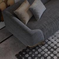 Canapé gris rembourré en tissu texturé avec accoudoirs incurvés et pieds dorés pour salon moderne, vente en gros, directement de l'usine