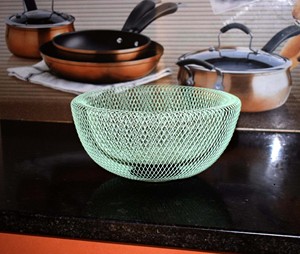Handmade Green Iron <b>Wire</b> Metal Eco-Friendly Round Bowl for Kitchen Use Fruit Vegetable <b>Storage</b> <b>Basket</b> Mesh Style - Product Image 2