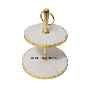 Support à gâteau standard à 2 niveaux en marbre Plat de service pliant en métal pour les célébrations d'anniversaire et le dîner décoratif - Product Image 1