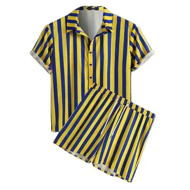 Rahat baskılı pijama takım elbise grafik T Shirt Beachwear hawaii tarzı Polyester erkek gömleği/kısa elbise seti seti