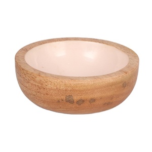 Juego de ensaladeras de madera de alta calidad, cuencos redondos para niños con estampado esmaltado, artesanía india, incluye cuchara, cubiertos, uso comercial de alimentos - Product Image 1