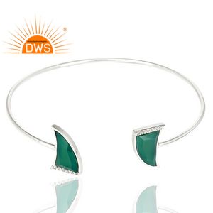 Baja — bracelet à deux cornes en pierre précieuse CZ et vert, bijou de styliste indien, argent, vente en gros, 925 - Product Image 2