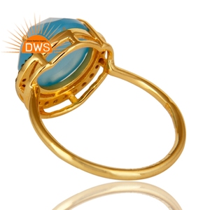 CZ Blue Chalcedony Gemstone Cocktail <b>Ring</b> For Wedding Supplier 18k Gold Plated <b>925</b> <b>Silver</b> <b>Ring</b> Jewelry Manufacturer - Product Image 3