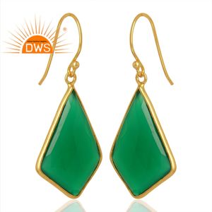 Boucles d'oreilles en onyx vert, bijoux plaqués or, boucles d'oreilles serties en argent sterling, collection classique en gros - Product Image 2