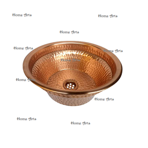 Fregadero martillado de cobre de la más alta calidad con asas de latón Diseño único Forma redonda Lavabo de tamaño personalizado - Product Image 3