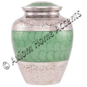 Urna de cremación de latón para adultos, Color esmaltado de agua oceánico, niquelado, humanos para cenizas, acentos para el hogar Axiom, hecho en India - Product Image 2