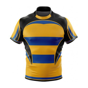 Camiseta de Rugby sublimada de diseño personalizado, camisa transpirable y cómoda, con logotipo y tamaño, color negro y amarillo - Product Image 1