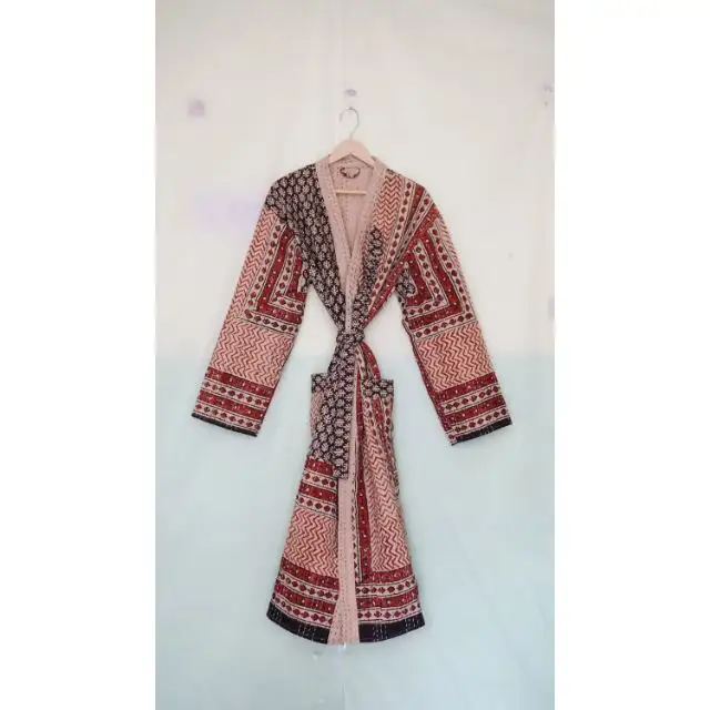 Mantel Panjang Multi Warna Ikat Pinggang Jepang Pakaian Pantai Kimono Jepang Jaket Musim Dingin Jaket Kanta Perca Buatan Tangan Bohemian Kantha