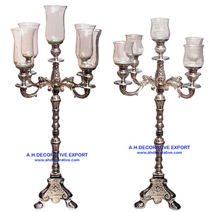 Luxury Large 5 Arm <b>Candelabra</b> with Square Base Shiny Silver Plated Aluminum & Crystal Tealight Holder for Wedding Decoration - Product Image 2