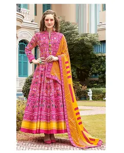 Longue robe Georgette traditionnelle pour femme, vêtement indien pour dames, long, en rayonne, avec imprimé parapluie indien