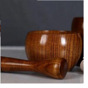 Ensemble pilon et mortier en bois fabriqués à la main Design sculpté classique outil de broyeur de cuisine poli écologique - Product Image 5