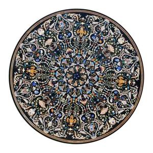 Pure <b>Black</b> Marble Intricate Fine Workmanship Inlay Coffee Table Top - Product Image 1