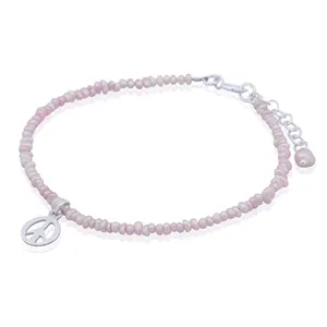 <b>Silver</b> Peace Sign in Pearls <b>Bead</b> Chains <b>Bracelet</b> - Product Image 2