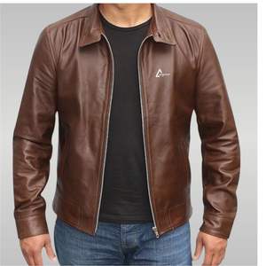 Chaquetas de cuero genuino para hombre, chaquetas de motorista de moda OEM personalizadas, ropa de calle informal de invierno, chaqueta de cuero para hombre, muestra gratis - Product Image 1