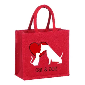 赤い色のジュートキャンバスハンドバッグノベーションバッグインドのメーカー素敵な印刷手頃な価格のバッグ