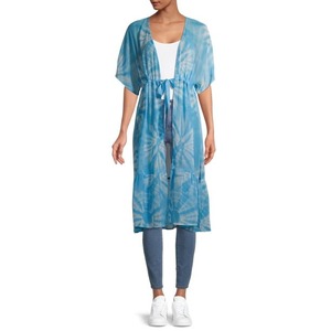 100% rayón Tie-Dye Kimono Wrap vestido para mujer atractivo estilo bohemio Sexy Resort Wear para vacaciones de verano playa Natural - Product Image 4