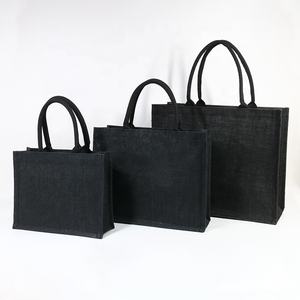 Sacs Fourre-Tout Cabas Personnalisables en Toile de Jute et Lin Noirs de Plage Vierge à Prix Bas en Gros - Product Image 1