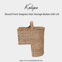 Panier de rangement rond en jonc de mer brun KOLIPE avec couvercle et doublure, panier de rangement d'escalier tissé au Vietnam