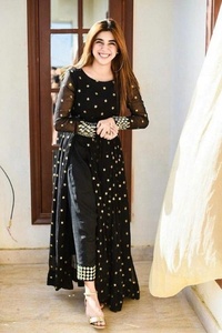 Trendy Stylish Heavy Long <b>Sequined</b> Lace <b>Jacket</b> Natural Waist Button Detail Pant Set Beautiful Applique Work Party Wedding Ethnic - Product Image 2