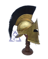 Casque d'armure de roi médiéval grec en acier métallique antique, 100% fait main, design professionnel, décoration d'intérieur, plume noire, pour jeu de rôle