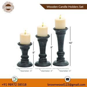 Lot de 3 bougeoirs décoratifs en bois de manguier pour la maison et l'église de haute qualité au design vintage pour les vendeurs en ligne à un prix raisonnable - Product Image 2