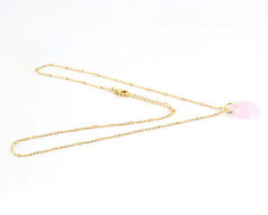 Collier en argent léger avec pendentif en calcédoine rose Chaîne perlée en forme de trillion Collier plaqué or avec pierre principale en perle - Product Image 4