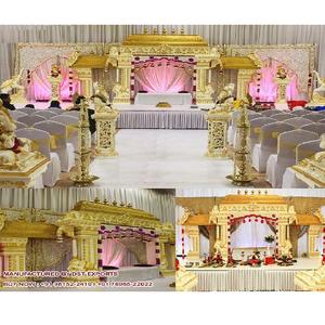 Manavarai เวทีงานแต่งงานสีทองสไตล์อินเดียใต้,ชุดเวทีแต่งงานเส้นใยสีขาวทองทันสมัยสไตล์ฟิจิเวทีเฉลิมฉลองงานแต่งงานสุดหรู - Product Image 1