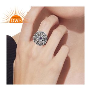 Pierre précieuse d'améthyste naturelle, anneau tissé, argent Sterling 925, vente en gros de bijoux - Product Image 5