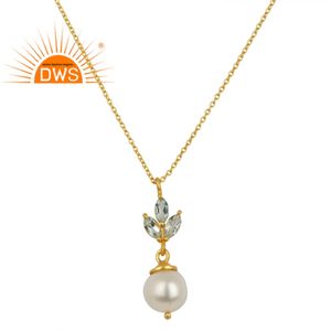 Nouvelle Mode 925 Argent Plaqué Or Concepteur Collier Bijoux En Gros Perles de Topaze Bleue Pierres Précieuses Pendentif Collier Bijoux - Product Image 1