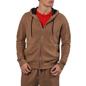 Sudadera con capucha OEM Premium con cremallera y logotipo personalizado para hombre, manga regular, sudadera con capucha de felpa color caqui según los requisitos del cliente. - Product Image 1